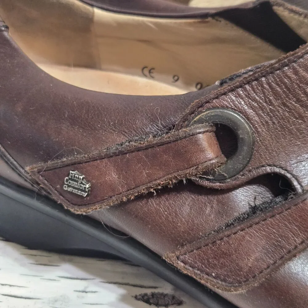 Finn Comfort Womens Brown‎ Leather Comfort Shoes Size 9D Adjustable Straps EUC